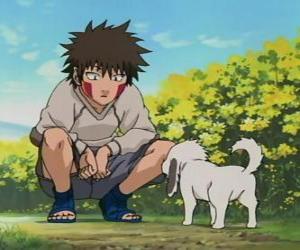 yapboz Kiba Inuzuka ve köpeği ve en iyi arkadaşı Akamaru Takım 8 parçası olan